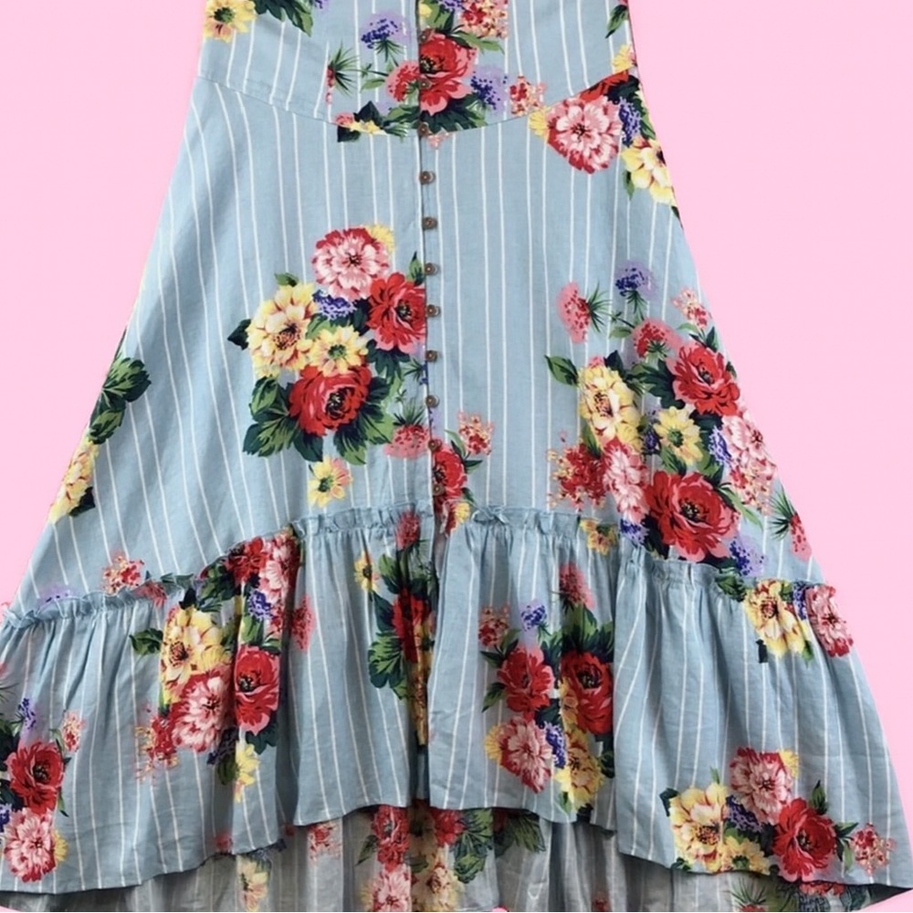 Maeve Anthropologie Blue Floral High-Low Skirt